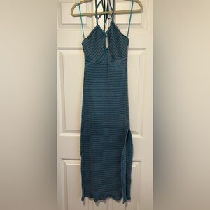“Free People” Striped Blue Halter Maxi Dress